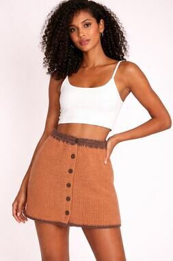 Akoia Swim Crochet Knit Mini Skirt Coverup in Rust Brown, Size Large
